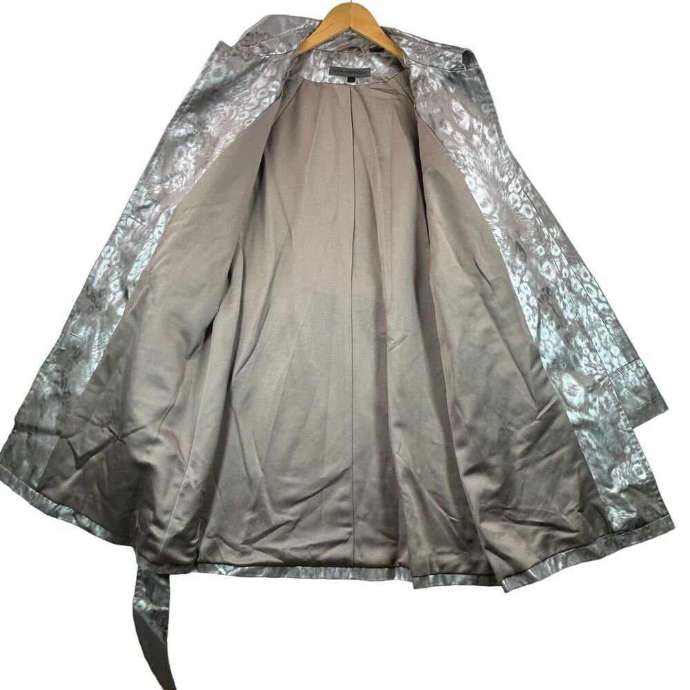 Via Spiga Coat Womens Sz L Silver Cheetah Leopard Animal Print Raincoat Trench - Picture 6 of 16